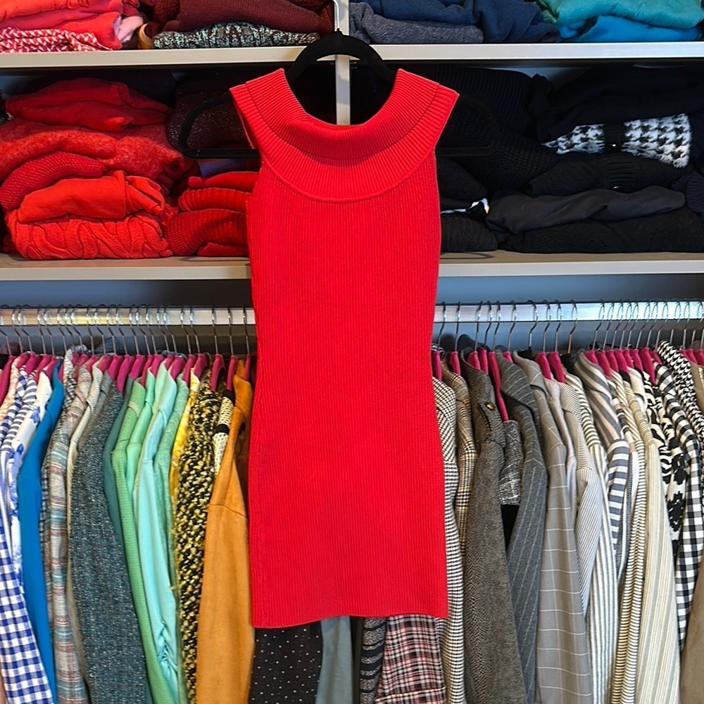 Windsor red turtleneck sleeveless ribbed knit body con mini dress size XS